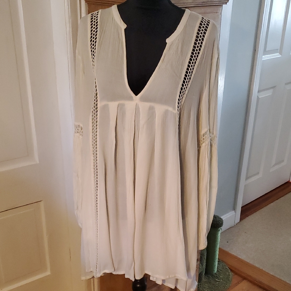 Free People Cream Textured Top